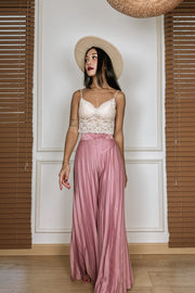 Iriena Pleated Satin Pants in Pink - FREYJA