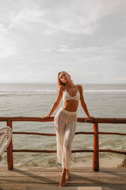 Lyra Crochet Co - ord Pants Set in White - FREYJA