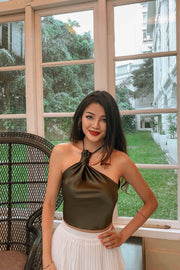 Nevher Asymmetrical Knot Top in Moss Green - FREYJA