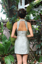 Palais Jade Brocade Mini Qipao in Sage Mist