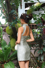 Palais Jade Brocade Mini Qipao in Sage Mist