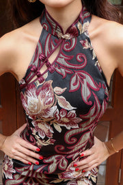 Imperial Verde Maxi Qipao in Forest Tapestry