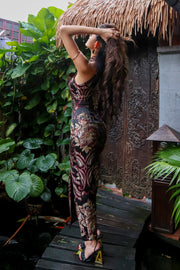 Imperial Verde Maxi Qipao in Forest Tapestry