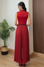 Alika Pleated Chiffon Pants in Red