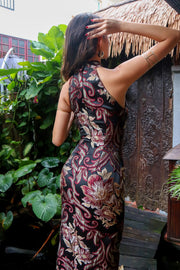 Imperial Verde Maxi Qipao in Forest Tapestry