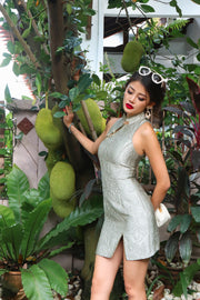 Palais Jade Brocade Mini Qipao in Sage Mist