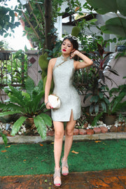 Palais Jade Brocade Mini Qipao in Sage Mist