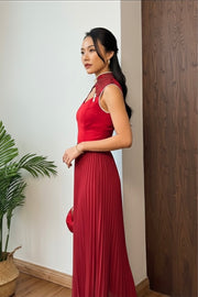 Alika Pleated Chiffon Pants in Red