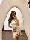 Kiyorr Sleeved Printed Qipao in Cream