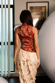 Lacquer Ruby Qipao Top in Rouge Brocade (Limited)