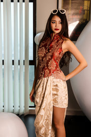 Lacquer Ruby Qipao Top in Rouge Brocade (Limited)
