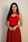 Yicen Cutout Crochet Qipao Top in Red