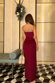 Sienna Ruched Maxi Skirt in Maroon