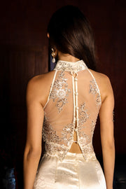 Moonlit Pearl 3-Piece Co-ord Qipao in Soft Gold