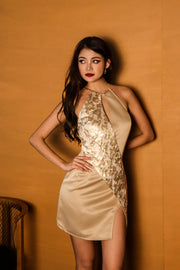 Champagne Aureate Wrap Convertible Qipao in Gilded Silk