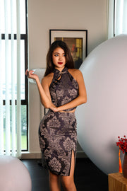 Shadow Obsidian Qipao Co-ord in Gunmetal (Limited)