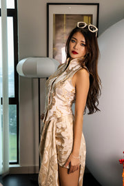 Champagne Moonstone Qipao Top in Silk Aureate (Limited)