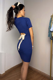 Tessa Tie Back Knit Dress in Electric Blue