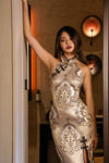 Heirloom Metallic Maxi Qipao in Woven Gold