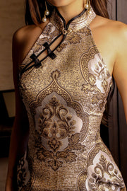 Heirloom Metallic Maxi Qipao in Woven Gold