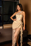 Nocturne Corset Embroidered Co-ordinate in Champagne