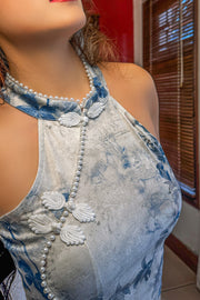 Azure Willow Halter Qipao Dress