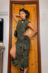 Verdant Vintage Qipao Midi Dress