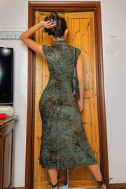 Verdant Vintage Qipao Midi Dress