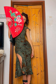 Verdant Vintage Qipao Midi Dress