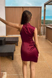 Halifax Asymmetrical Embroidered Qipao in Garnet Red (Type A)