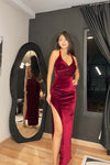 Manxe Velvet Strappy Maxi Dress in Red