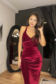 Manxe Velvet Strappy Maxi Dress in Red