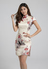 Kiyorr Sleeved Printed Qipao in Cream
