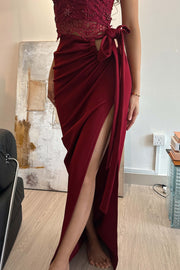 Sienna Ruched Maxi Skirt in Maroon