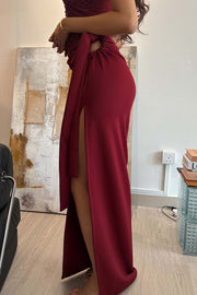 Sienna Ruched Maxi Skirt in Maroon