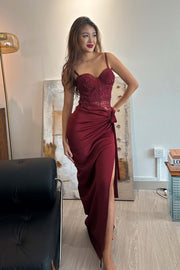 Sienna Ruched Maxi Skirt in Maroon