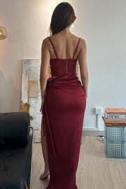 Sienna Ruched Maxi Skirt in Maroon