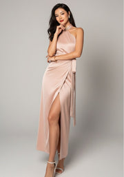 Kito Asymmetrical Wrap Maxi Qipao in Pink