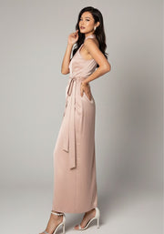 Kito Asymmetrical Wrap Maxi Qipao in Pink