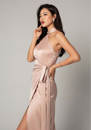 Kito Asymmetrical Wrap Maxi Qipao in Pink