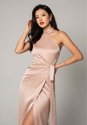 Kito Asymmetrical Wrap Maxi Qipao in Pink