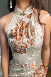 Jhin Floral Brocatelle Qipao in Marigold