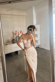 Sienna Ruched Maxi Skirt in Sand