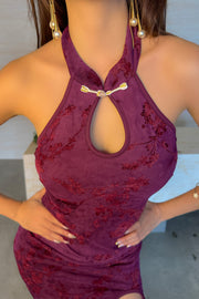 Riven Keyhole Maxi Qipao in Purple