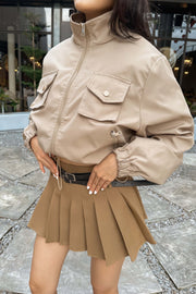 Lanie Pleated Mini Skirt in Brown
