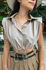 Buro Shoulder Pad Cropped Shirt in Nude
