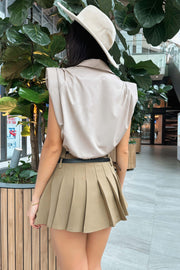 Buro Shoulder Pad Cropped Shirt in Nude