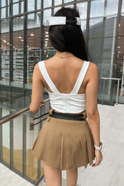 Lanie Pleated Mini Skirt in Brown