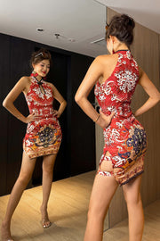 Rising Sun Cutout Mini Qipao