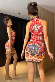 Rising Sun Cutout Mini Qipao